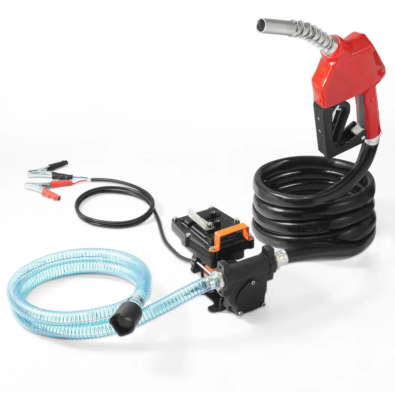 VEVOR degvielas pārsūknēšanas sūknis 12 V DC, 57 L/min, 186 W, portatīvs elektriskais degvielas sūknis ar automātisku izslēgšanās pistoli, ar ieplūdes un izplūdes šļūteni benzīnam, dīzeļdegvielai, petrolejai un metanola maisījumiem - ZEMLETES.LV