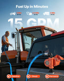 VEVOR degvielas pārsūknēšanas sūknis 12 V DC 57 l/min sprādziendrošs ar manuālu pistoli, izplūdes šļūteni un barošanas kabeli benzīnam, dīzeļdegvielai un petrolejai