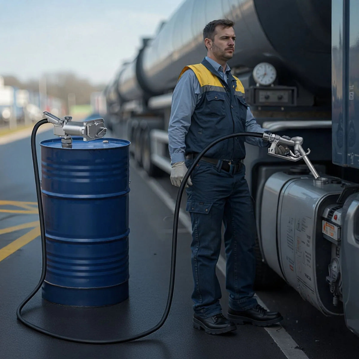 VEVOR degvielas pārsūknēšanas sūknis 12 V DC 57 l/min 1/3 ZS sprādziendrošs ar manuālu pistoli un izplūdes šļūteni benzīnam, dīzeļdegvielai un petrolejai - ZEMLETES.LV