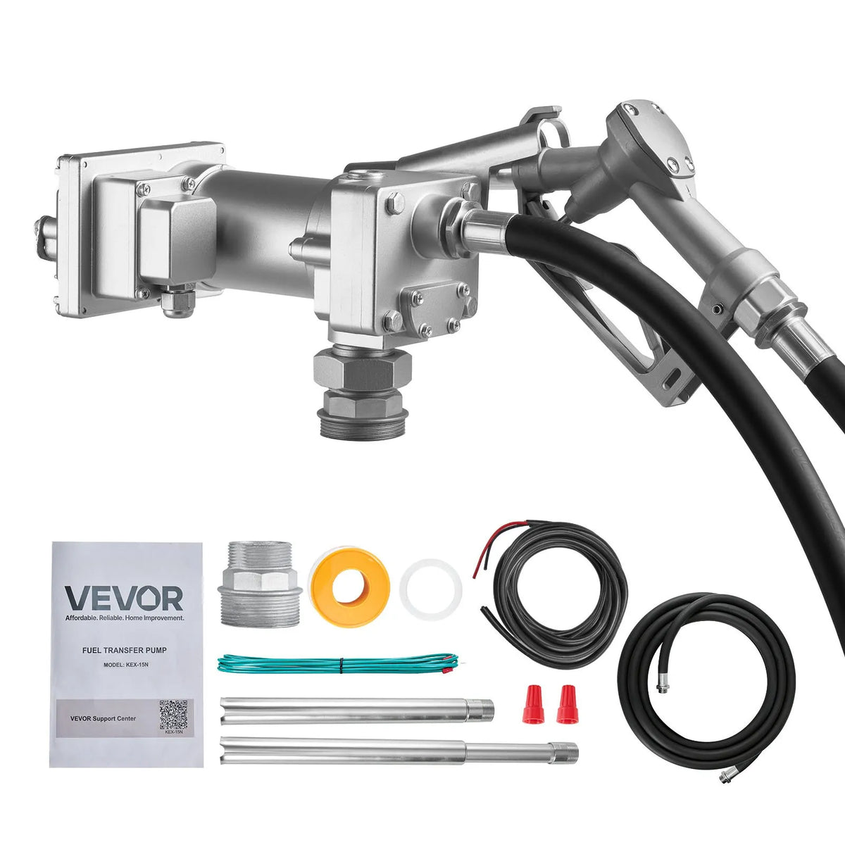 VEVOR degvielas pārsūknēšanas sūknis 12 V DC 57 l/min 1/3 ZS sprādziendrošs ar manuālu pistoli un izplūdes šļūteni benzīnam, dīzeļdegvielai un petrolejai - ZEMLETES.LV