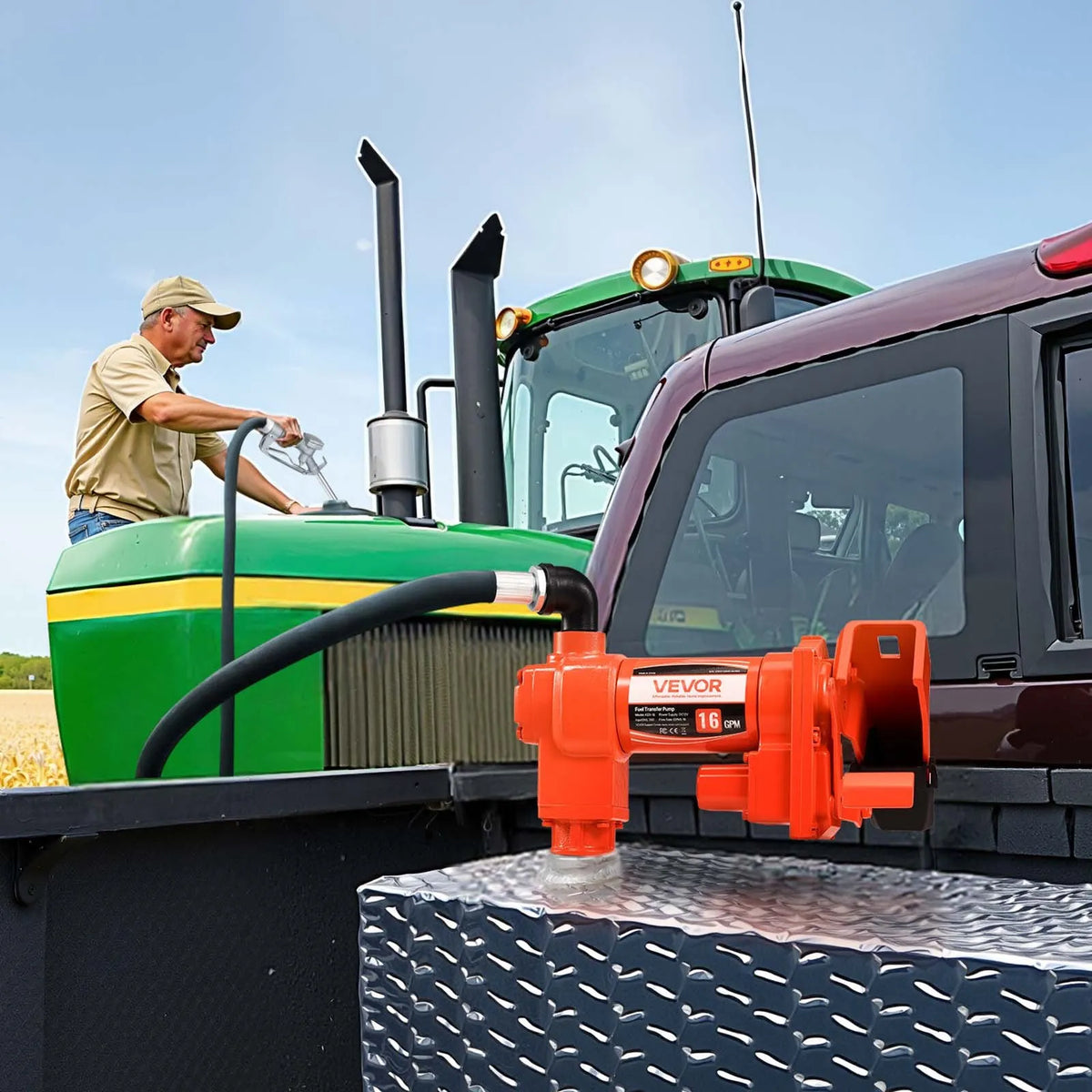 VEVOR degvielas pārsūknēšanas sūknis 12 V DC 61 l/min 186 W ar manuālu degvielas pistoli, izplūdes šļūteni un iesūkšanas cauruli benzīnam, dīzeļdegvielai, petrolejai, etanola–metanola maisījumiem un biodīzeļdegvielai - ZEMLETES.LV