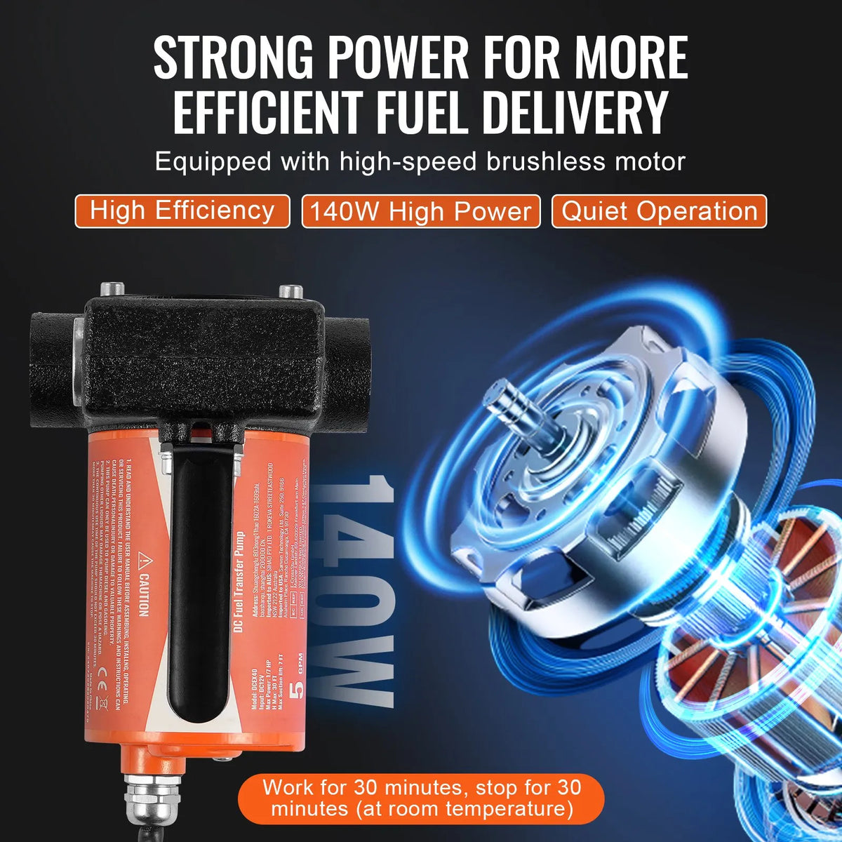 VEVOR degvielas pārsūknēšanas sūknis, 12 V DC, 19 l/min, 75 W, portatīvs elektriskais dīzeļdegvielas sūknis ar automātisku uzpildes pistoli, garu ieplūdes un izplūdes šļūteni benzīnam, dīzeļdegvielai, petrolejai un metanola maisījumiem - ZEMLETES.LV