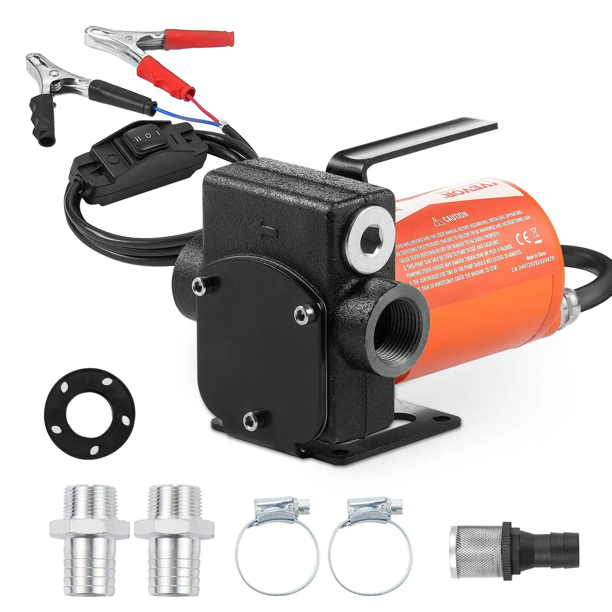VEVOR degvielas pārsūknēšanas sūknis, 12 V DC, 19 l/min, 75 W, portatīvs elektriskais dīzeļdegvielas sūknis ar automātisku uzpildes pistoli, garu ieplūdes un izplūdes šļūteni benzīnam, dīzeļdegvielai, petrolejai un metanola maisījumiem - ZEMLETES.LV