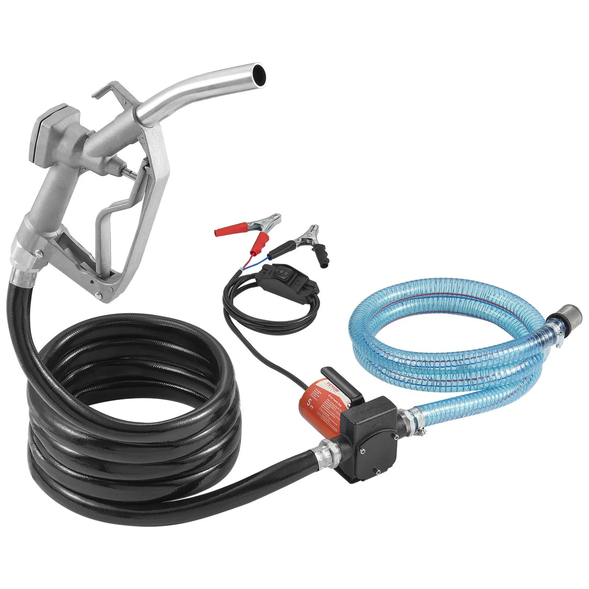 VEVOR degvielas pārsūknēšanas sūknis, 12 V DC, 19 l/min (5,3 GPM), 75 W (1/10 HP), portatīvs elektriskais dīzeļdegvielas pārsūknēšanas sūknis ar automātisko uzpildes pistoli, garu ieplūdes, izplūdes šļūteni, piemērots benzīnam, dīzeļdegvielai, petrolejai. - ZEMLETES.LV