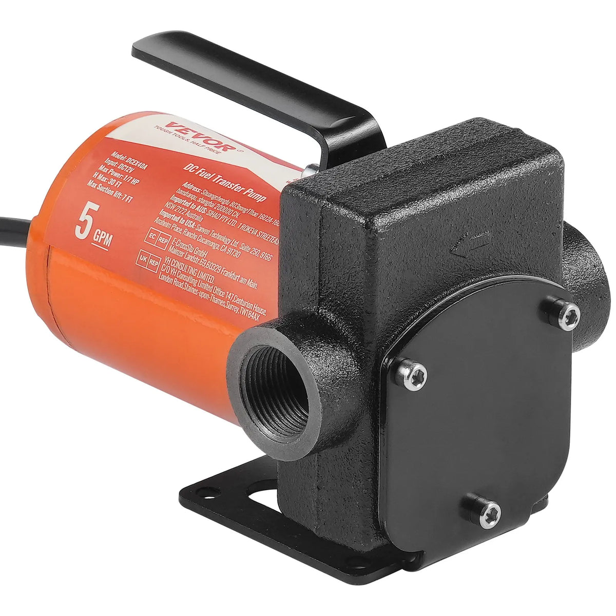 VEVOR degvielas pārsūknēšanas sūknis, 12 V DC, 19 l/min (5,3 GPM), 75 W (1/10 HP), portatīvs elektriskais dīzeļdegvielas pārsūknēšanas sūknis ar automātisko uzpildes pistoli, garu ieplūdes, izplūdes šļūteni, piemērots benzīnam, dīzeļdegvielai, petrolejai. - ZEMLETES.LV