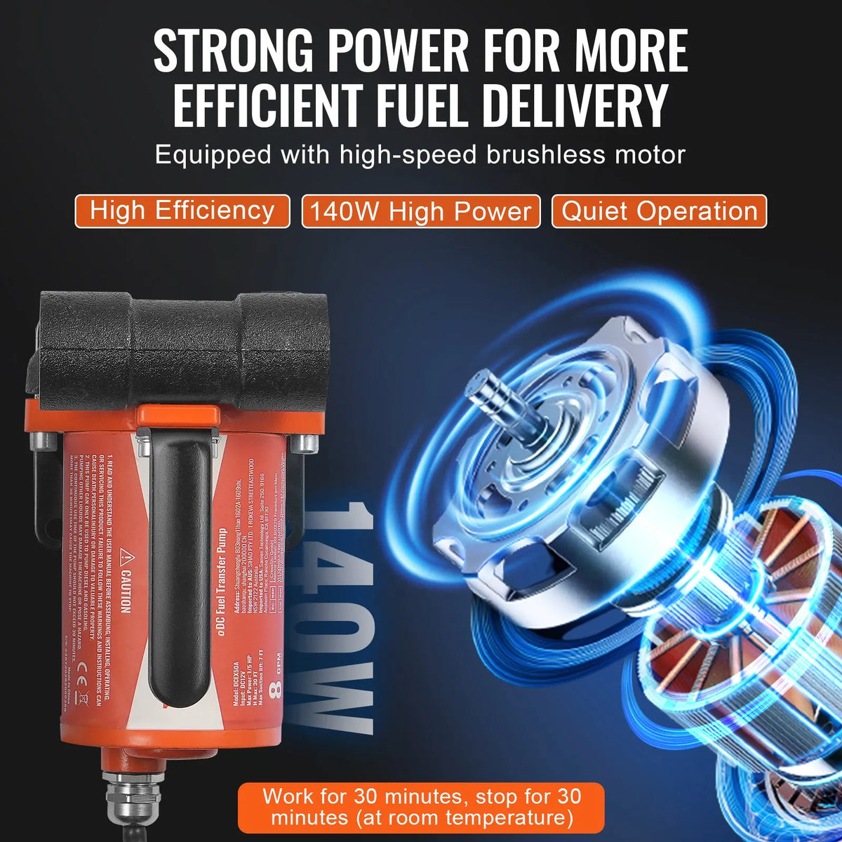 VEVOR degvielas pārsūknēšanas sūknis, 12 V DC, 30 l/min, 124 W, portatīvs elektriskais dīzeļdegvielas sūknis ar automātisku uzpildes pistoli, garu ieplūdes un izplūdes šļūteni benzīnam, dīzeļdegvielai, petrolejai un metanola maisījumiem - ZEMLETES.LV
