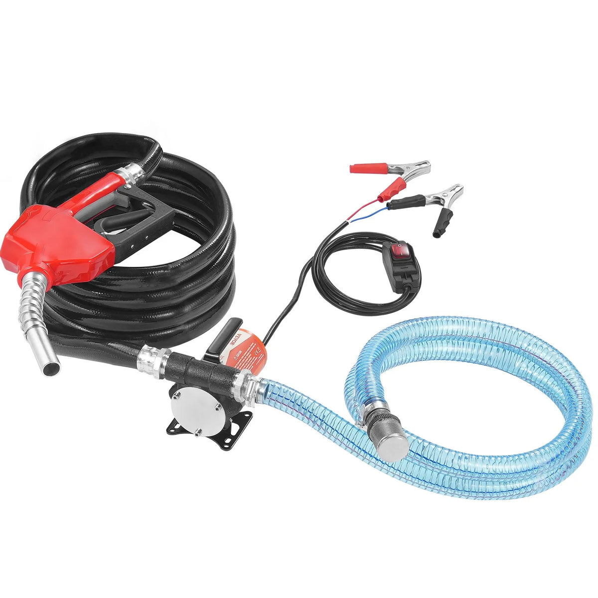 VEVOR degvielas pārsūknēšanas sūknis, 12 V DC, 30 l/min, 124 W, portatīvs elektriskais dīzeļdegvielas sūknis ar automātisku uzpildes pistoli, garu ieplūdes un izplūdes šļūteni benzīnam, dīzeļdegvielai, petrolejai un metanola maisījumiem - ZEMLETES.LV