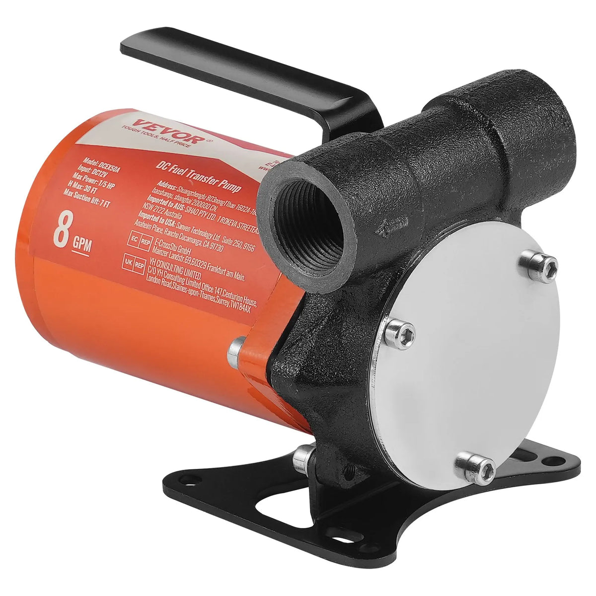 VEVOR degvielas pārsūknēšanas sūknis, 12 V DC, 30 l/min, 124 W, portatīvs elektriskais dīzeļdegvielas sūknis ar automātisku uzpildes pistoli, garu ieplūdes un izplūdes šļūteni benzīnam, dīzeļdegvielai, petrolejai un metanola maisījumiem - ZEMLETES.LV