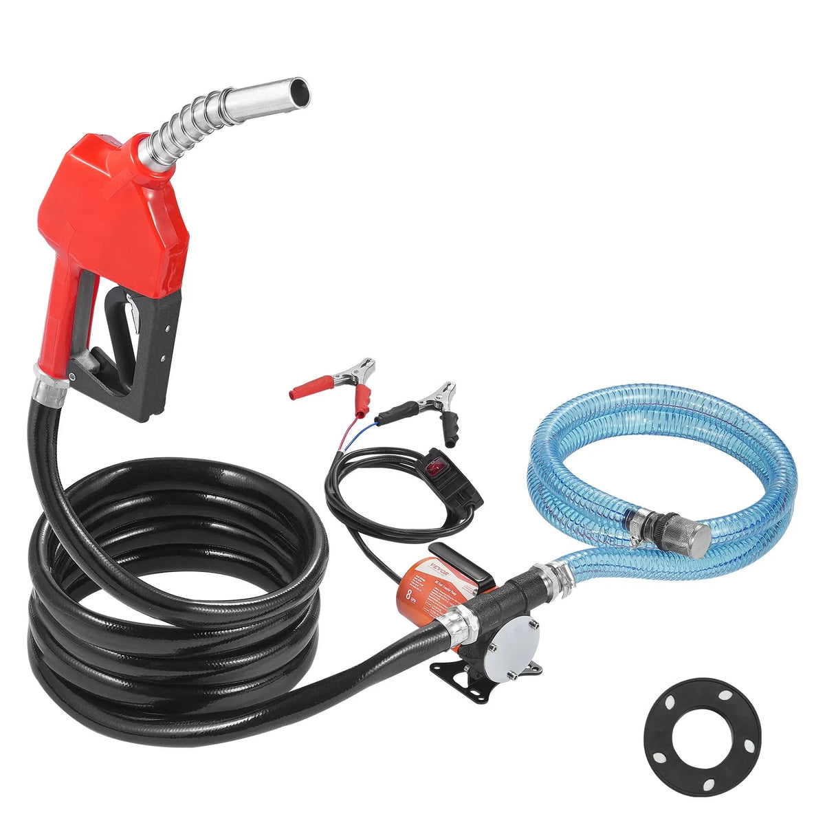 VEVOR degvielas pārsūknēšanas sūknis, 12 V DC, 30 l/min, 124 W, portatīvs elektriskais dīzeļdegvielas sūknis ar automātisku uzpildes pistoli, garu ieplūdes un izplūdes šļūteni benzīnam, dīzeļdegvielai, petrolejai un metanola maisījumiem - ZEMLETES.LV
