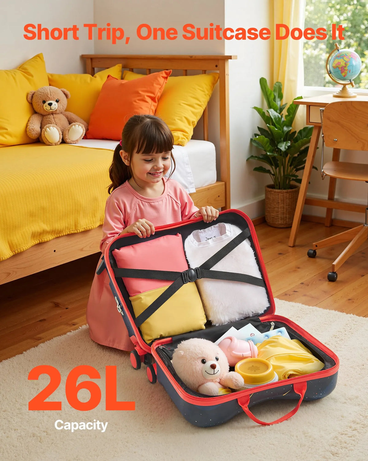 VEVOR bērnu braucamais koferis 26 l, 45,7 cm uz riteņiem ar plecu siksnu, viegls rokas bagāžas koferis bērniem no 3 gadiem zilā un baltā krāsā - ZEMLETES.LV