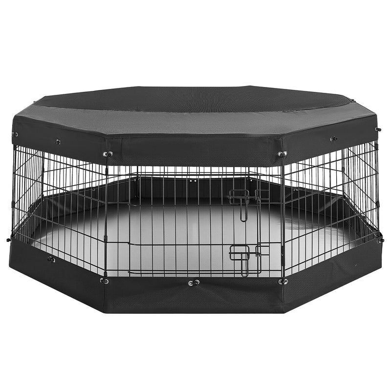 VEVOR suņu voljērs 61 cm, 8 paneļi, 162 × 162 cm, salokāms metāla nožogojums ar durvīm, augšējo pārsegu un ūdensizturīgu apakšējo paliktni, kucēniem, suņiem, kaķiem un maziem dzīvniekiem