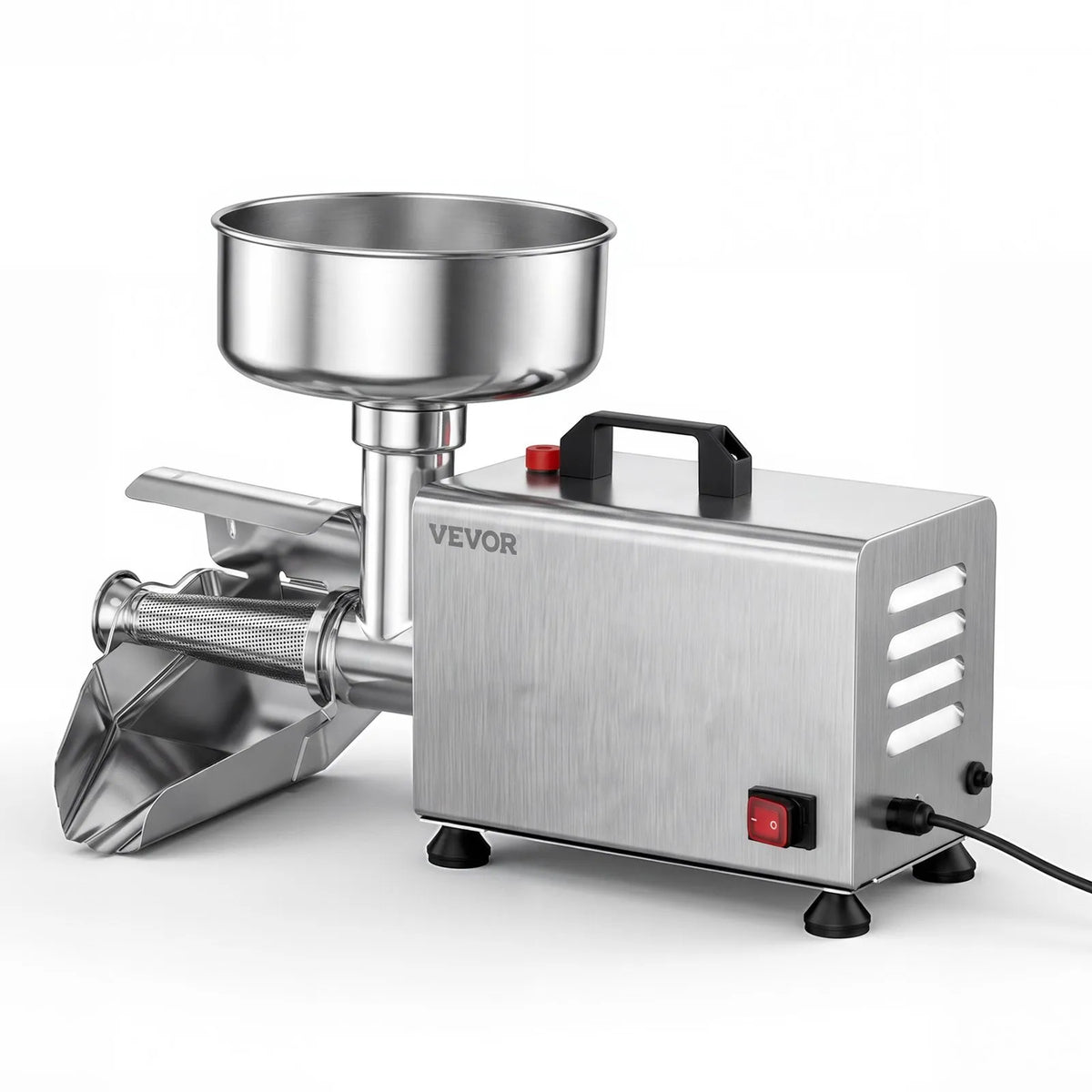 VEVOR elektriskais tomātu siets un mērču gatavotājs, 250 W, 90 kg/h, nerūsējošais tērauds, ar lielu padeves tvertni