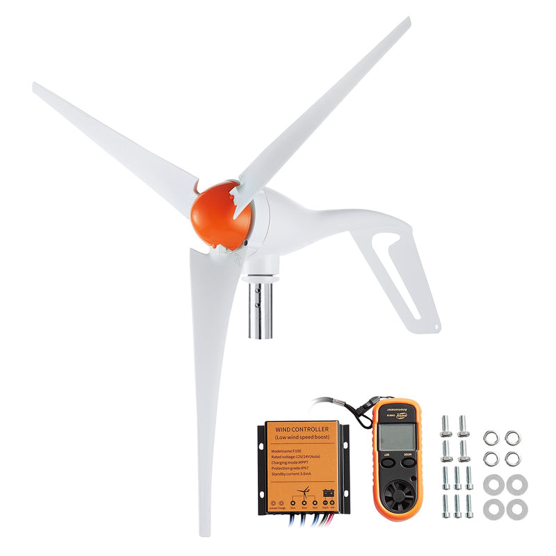 VEVOR 500 W vēja turbīnas ģenerators, 12 V vēja enerģijas ģenerators, 3 lāpstiņu vēja turbīnas komplekts ar anemometru, MPPT kontrolieri un regulējamu vēja virzienu, piemērots mājai, saimniecībai, kemperim un laivai