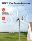 VEVOR 1500 W 24 V vēja turbīnas ģenerators, 3 lāpstiņu vēja turbīnas komplekts ar vēja/saules hibrīda kontrolieri, efektīvs 3 fāžu maiņstrāvas pastāvīgo magnētu vēja enerģijas ģenerators kemperiem, laivām, mājai un saimniecībai, tornis/masts nav iekļauts