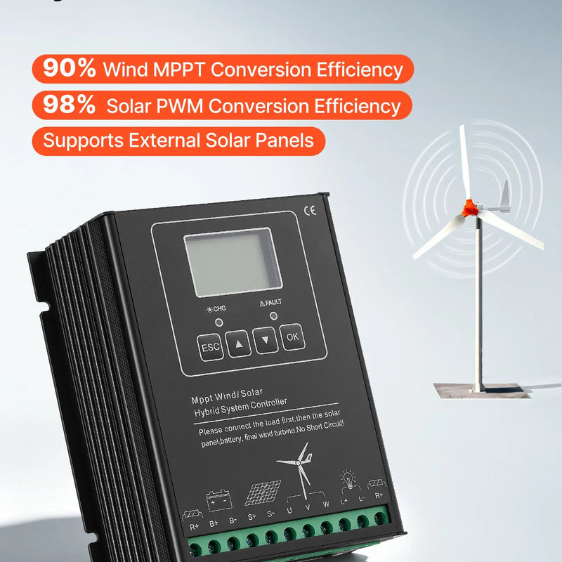 VEVOR 1500 W 24 V vēja turbīnas ģenerators, 3 lāpstiņu vēja turbīnas komplekts ar vēja/saules hibrīda kontrolieri, efektīvs 3 fāžu maiņstrāvas pastāvīgo magnētu vēja enerģijas ģenerators kemperiem, laivām, mājai un saimniecībai, tornis/masts nav iekļauts