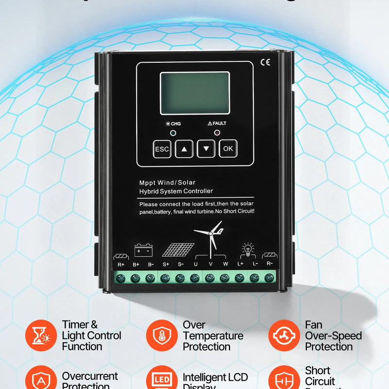 VEVOR 1500 W 24 V vēja turbīnas ģenerators, 3 lāpstiņu vēja turbīnas komplekts ar vēja/saules hibrīda kontrolieri, efektīvs 3 fāžu maiņstrāvas pastāvīgo magnētu vēja enerģijas ģenerators kemperiem, laivām, mājai un saimniecībai, tornis/masts nav iekļauts