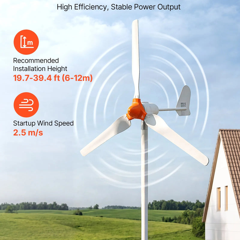 VEVOR 1000 W 12 V vēja turbīnas ģenerators, 3 lāpstiņu vēja turbīnas komplekts ar vēja/saules hibrīdo kontrolieri, efektīvs 3 fāžu maiņstrāvas pastāvīgo magnētu vēja enerģijas ģenerators kemperiem, laivām, mājai un saimniecībai, tornis/masts nav iekļauts