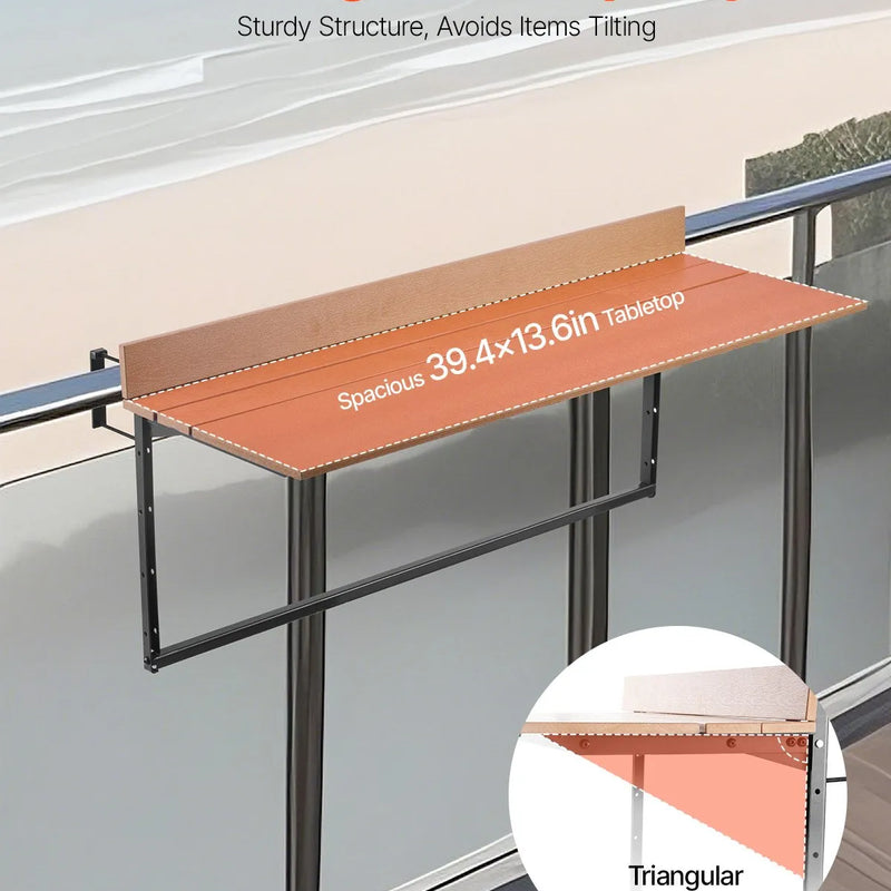 VEVOR piekarināms balkona galds 38 × 99 cm, salokāms margu galds ar 5 līmeņu augstuma regulēšanu, piemērots margām ar biezumu 2,5–13,5 cm, pasniegšanas galds balkonam un terasei