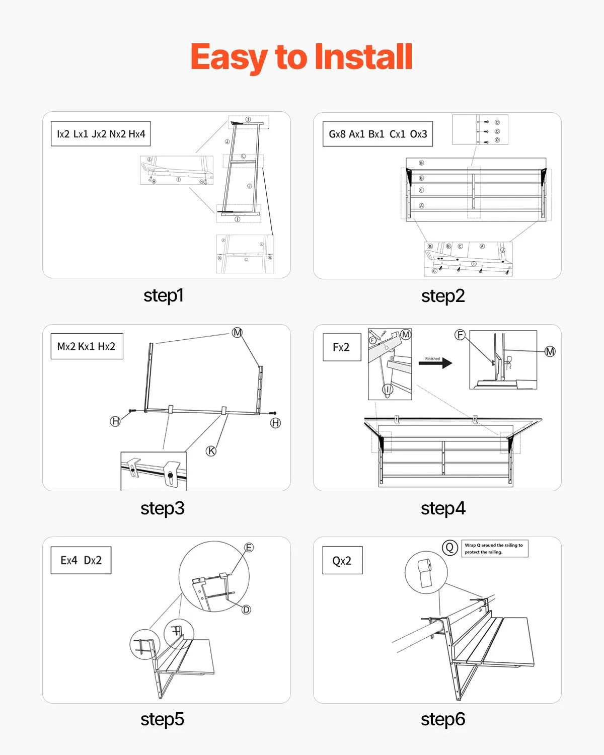 VEVOR Hanging Balcony Table 38 × 99 cm, Foldable Railing Table with 5-Level Height Adjustment, Suitable for Railings 2.5–13.5 cm Thick, Serving Table for Balcony and Terrace