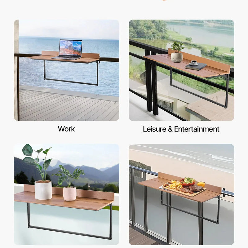 VEVOR piekarināms balkona galds 38 × 99 cm, salokāms margu galds ar 5 līmeņu augstuma regulēšanu, piemērots margām ar biezumu 2,5–13,5 cm, pasniegšanas galds balkonam un terasei
