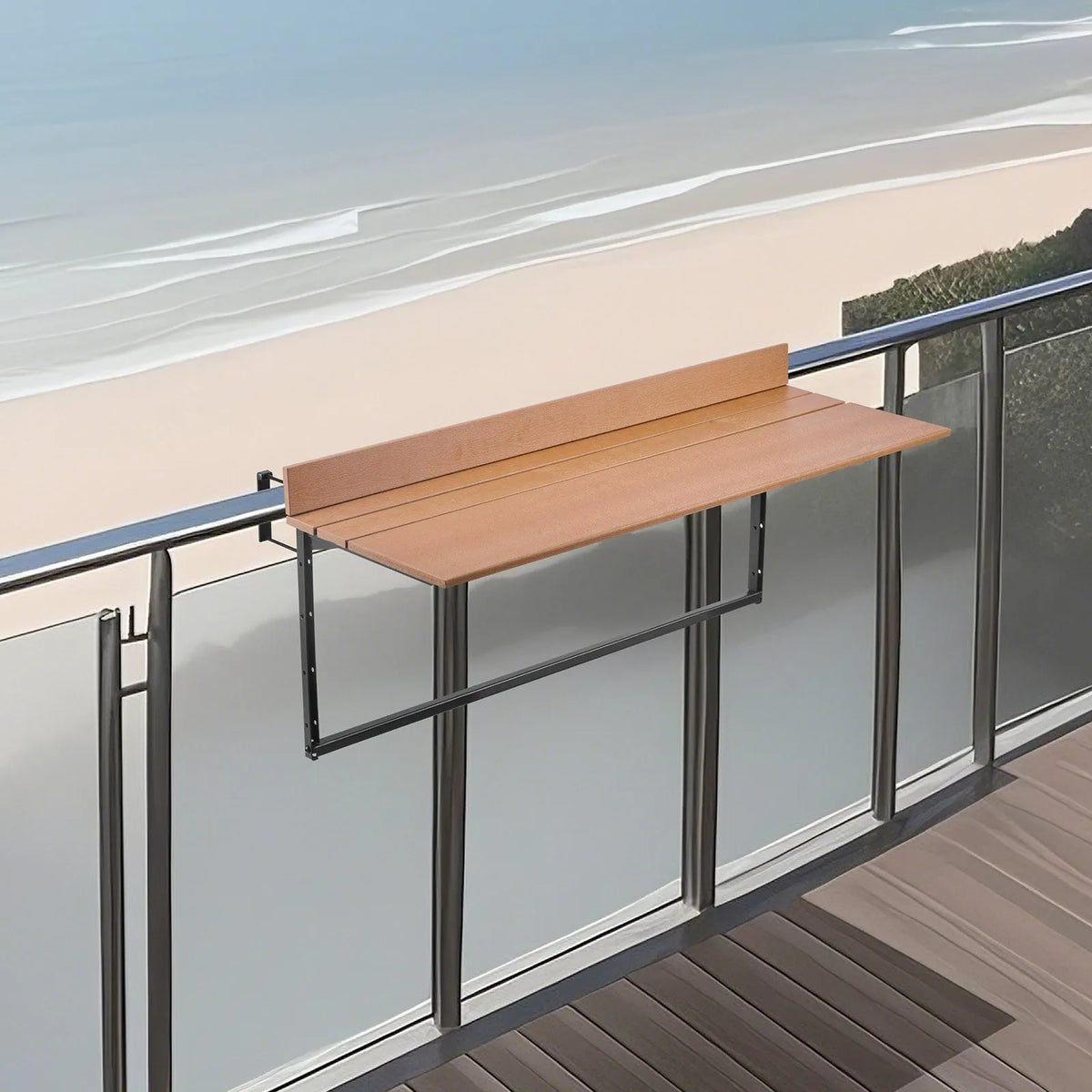 VEVOR Hanging Balcony Table 38 × 99 cm, Foldable Railing Table with 5-Level Height Adjustment, Suitable for Railings 2.5–13.5 cm Thick, Serving Table for Balcony and Terrace