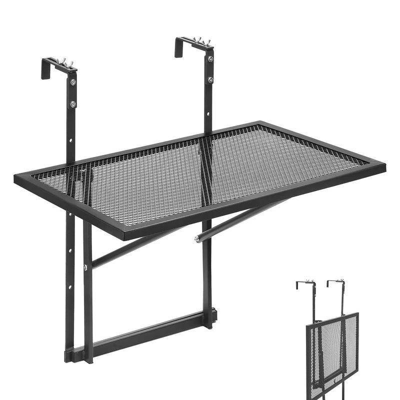 VEVOR piekarināms balkona galds 48 × 61 cm, salokāms metāla margu galds ar 5 līmeņu regulēšanu, piemērots margām ar biezumu 2,5–11,9 cm, pasniegšanas galds balkonam un terasei