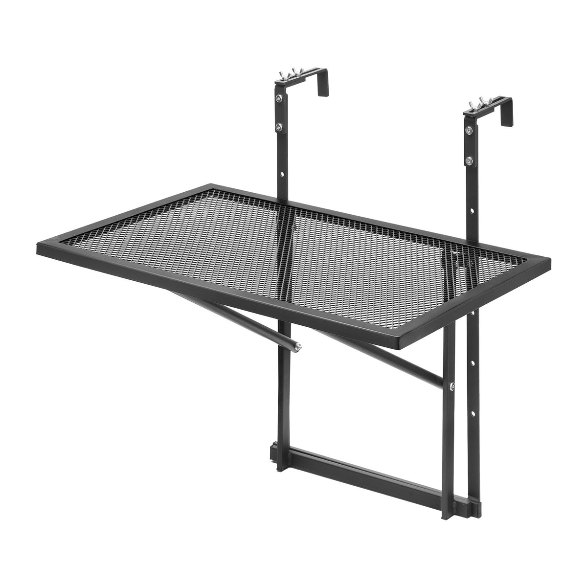 VEVOR Hanging Balcony Table 48 × 61 cm, Foldable Metal Railing Table with 5-Level Adjustment, Suitable for Railings 2.5–11.9 cm Thick, Serving Table for Balcony and Terrace