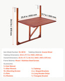 VEVOR saliekams balkona galds pie margām, 65 × 45 cm, akācijas koka virsma, kravnesība 27 kg, regulējams stiprinājums, vietu taupošs dizains