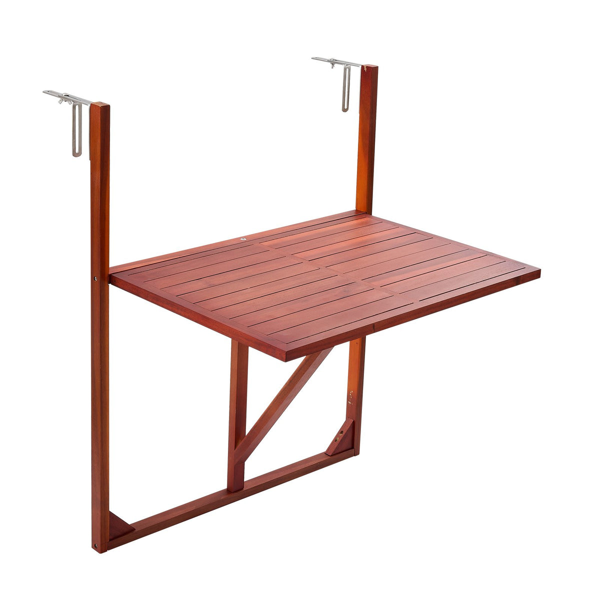 VEVOR saliekams balkona galds pie margām, 65 × 45 cm, akācijas koka virsma, kravnesība 27 kg, regulējams stiprinājums, vietu taupošs dizains