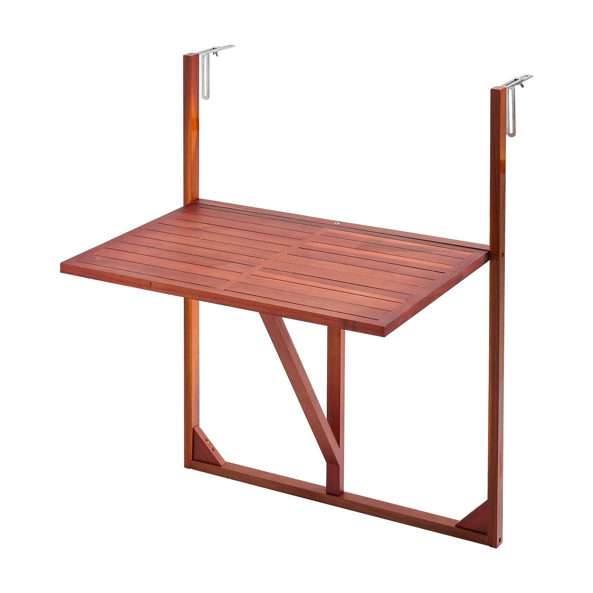 VEVOR saliekams balkona galds pie margām, 65 × 45 cm, akācijas koka virsma, kravnesība 27 kg, regulējams stiprinājums, vietu taupošs dizains