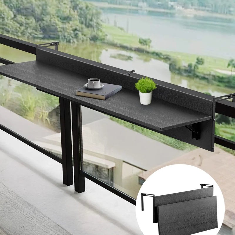 VEVOR piekarināms balkona galds 30,5 × 122 cm, salokāms margu galds, kravnesība līdz 22,7 kg, piemērots margām ar biezumu 2,5–10,9 cm, pasniegšanas galds balkonam un terasei