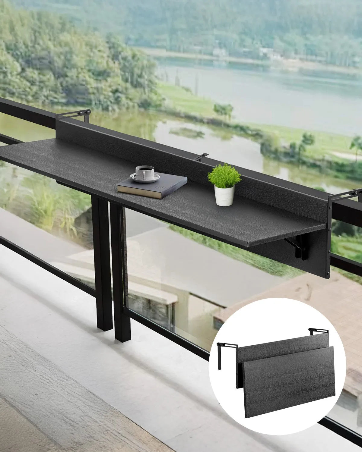 VEVOR Hanging Balcony Table 30.5 × 122 cm, Foldable Railing Table, Load Capacity up to 22.7 kg, Suitable for Railings 2.5–10.9 cm Thick, Serving Table for Balcony and Terrace