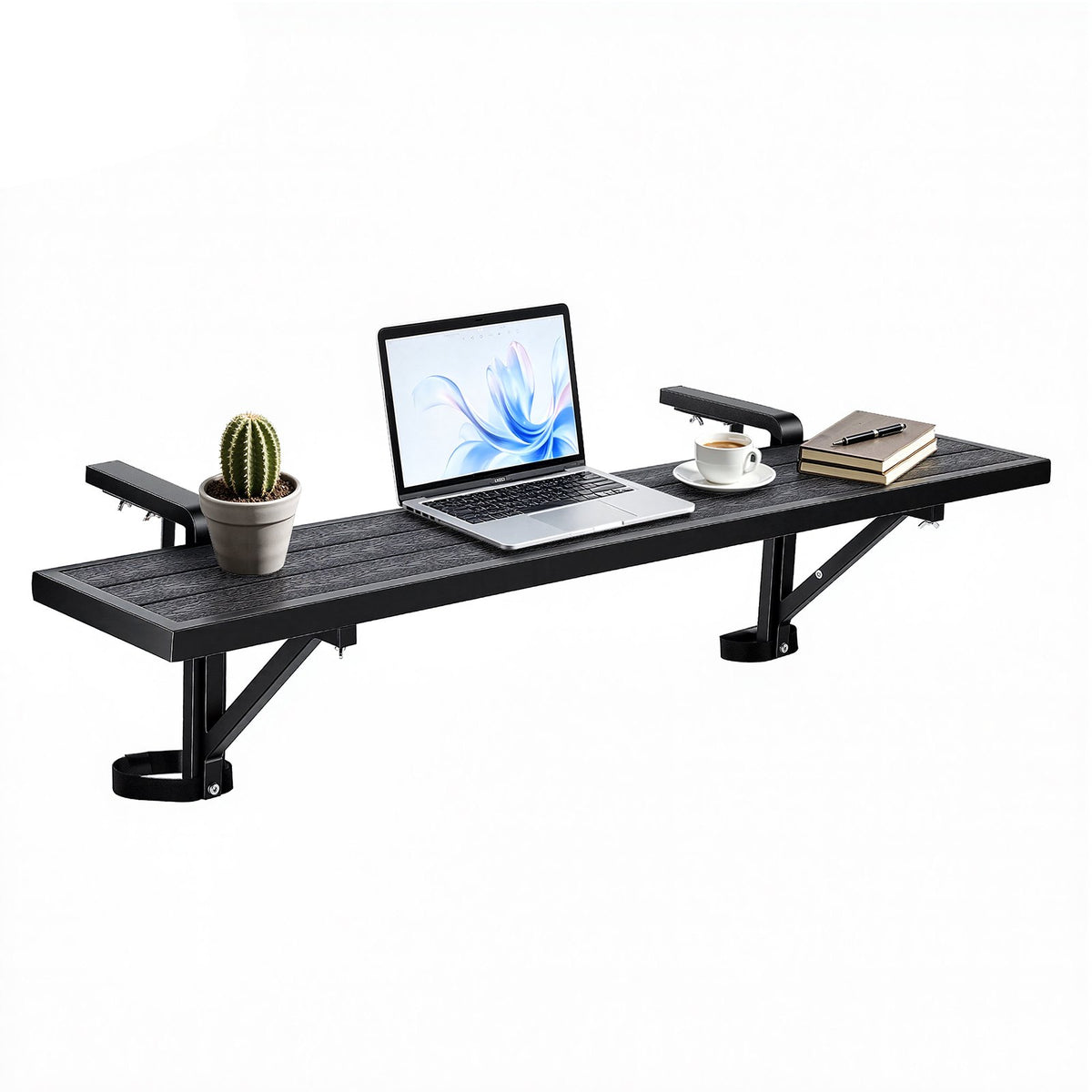 VEVOR DL-BC07 balkona pie margām stiprināms galds 1245 × 240 mm ar regulējamu stiprinājumu un 27 kg slodzi