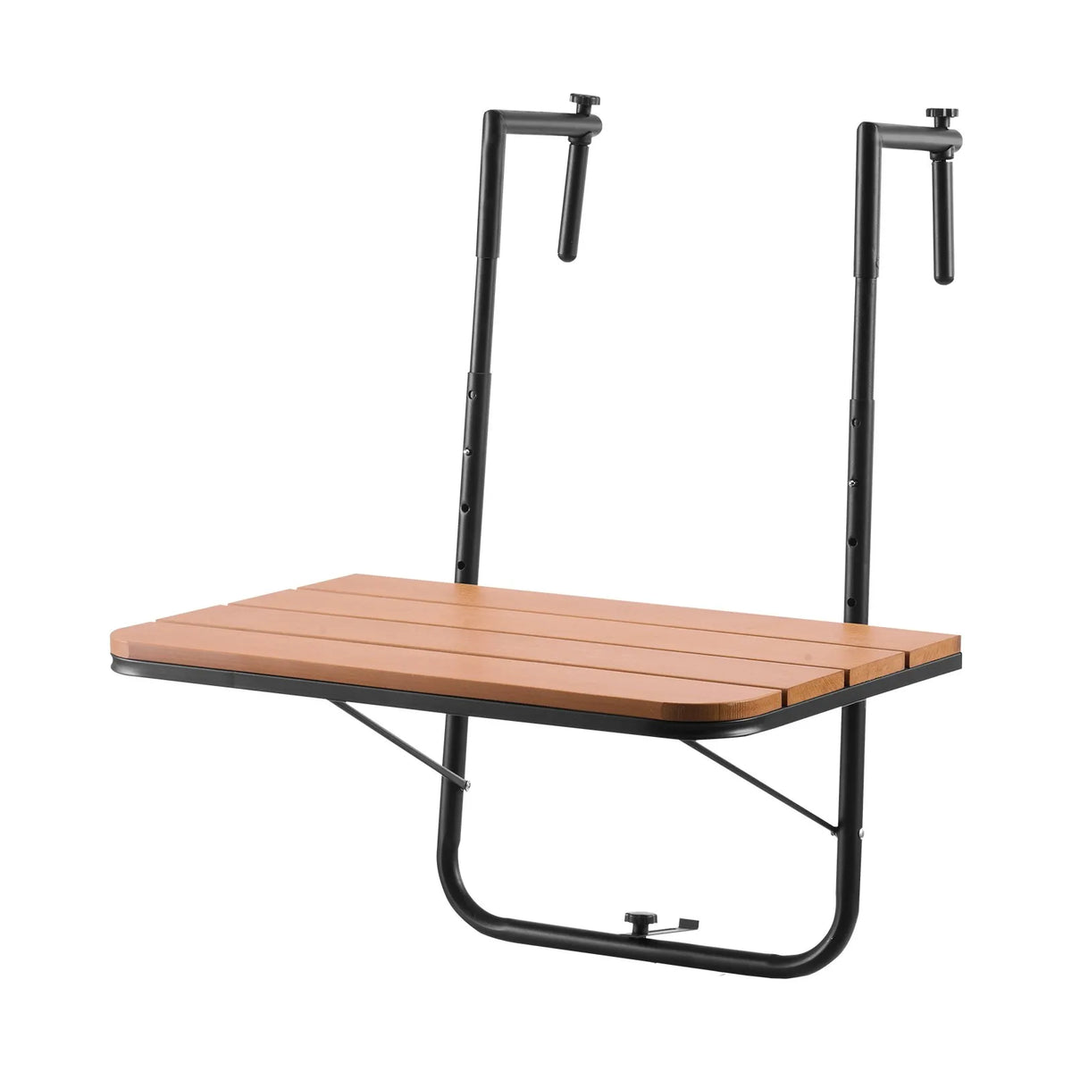 VEVOR Hanging Balcony Table 64 × 61 cm, Foldable Balcony Railing Table with 4-Level Height Adjustment, Suitable for Rails 2.5–21 cm Thick, Serving Table for Balcony and Terrace