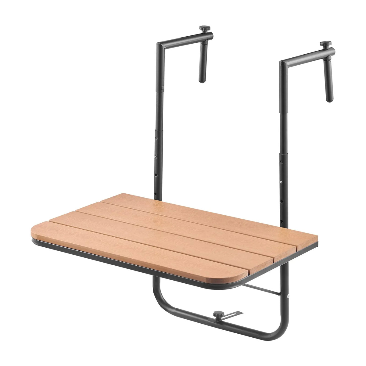 VEVOR Hanging Balcony Table 64 × 61 cm, Foldable Balcony Railing Table with 4-Level Height Adjustment, Suitable for Rails 2.5–21 cm Thick, Serving Table for Balcony and Terrace