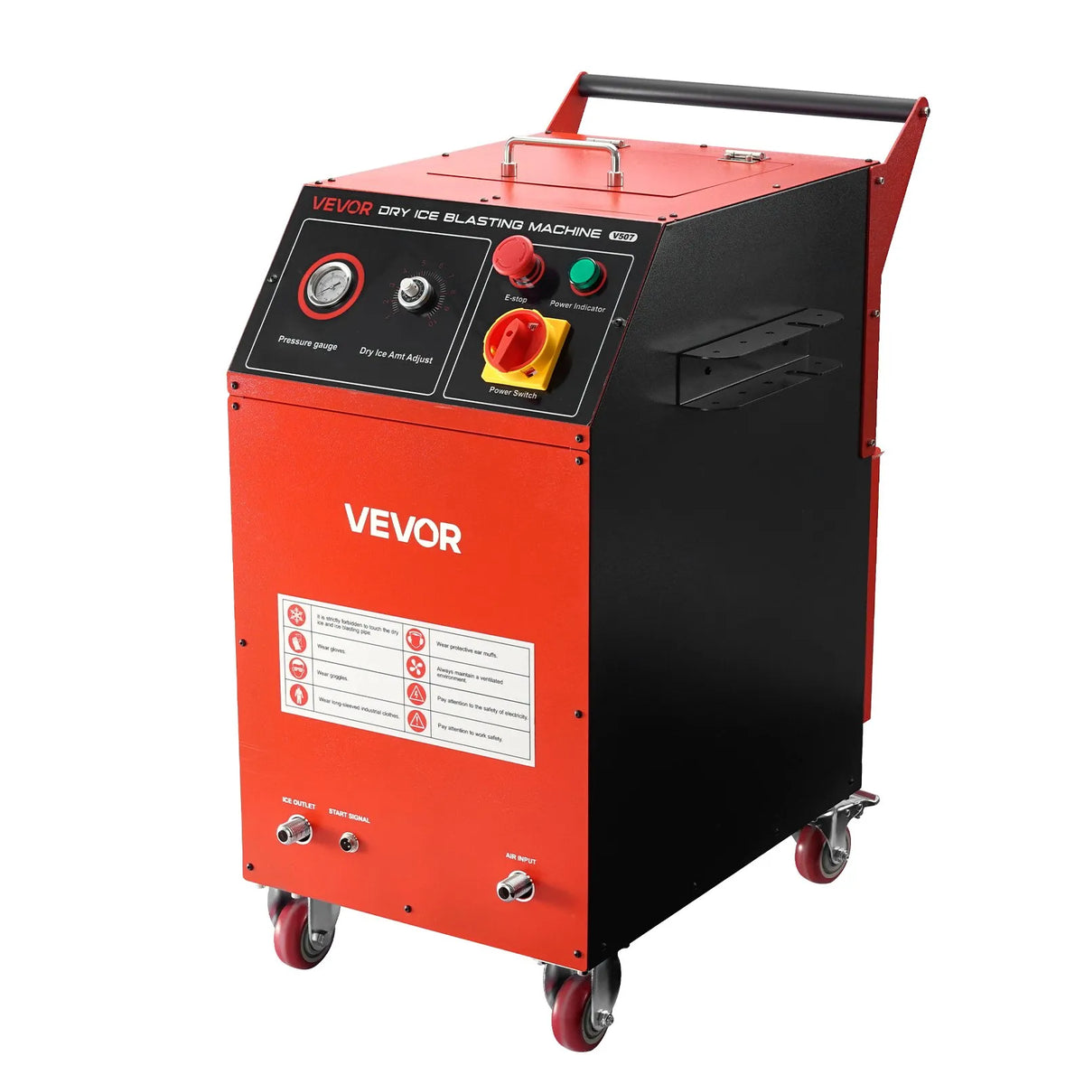 VEVOR sausā ledus tīrīšanas iekārta ar 7,5 kg ietilpību, sausā ledus strūklas tīrītājs ar 4 sprauslām, regulējamu spiedienu un sausā ledus padevi, pārvietojama tīrīšanas iekārta automobiļu, kuģu, aviācijas un ķīmijas nozarei - ZEMLETES.LV
