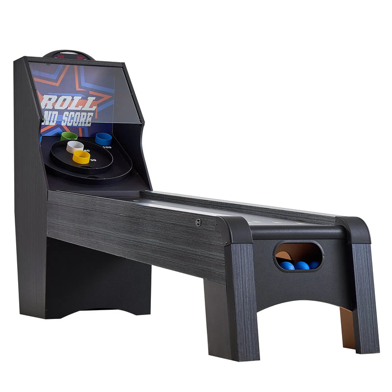 VEVOR klasiskā Roll and Score arkādes spēļu galda iekārta, 274 cm, iekštelpu skeeball spēļu galds ar LED elektronisko rezultātu skaitītāju, skaņu un automātisku bumbiņu atgriešanu, piemērots pieaugušajiem un bērniem, 4 bumbiņas komplektā - ZEMLETES.LV