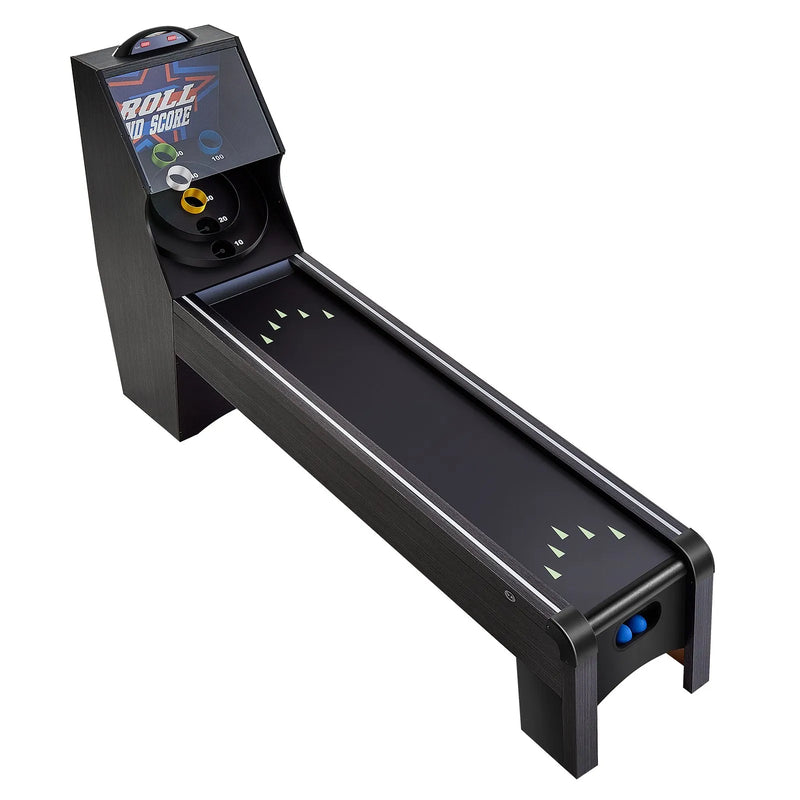 VEVOR klasiskā Roll and Score arkādes spēļu galda iekārta, 274 cm, iekštelpu skeeball spēļu galds ar LED elektronisko rezultātu skaitītāju, skaņu un automātisku bumbiņu atgriešanu, piemērots pieaugušajiem un bērniem, 4 bumbiņas komplektā - ZEMLETES.LV