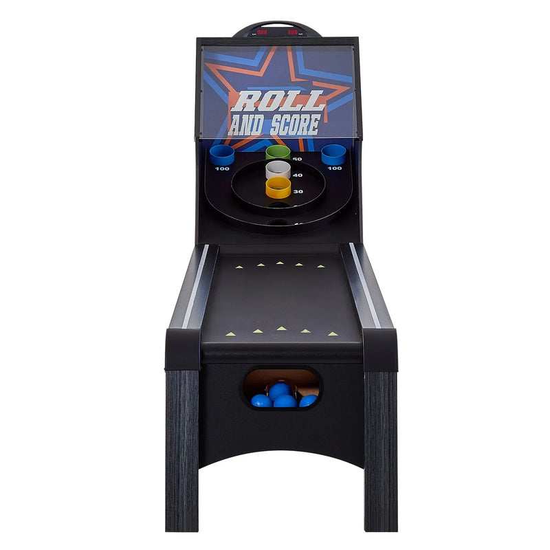 VEVOR klasiskā Roll and Score arkādes spēļu galda iekārta, 274 cm, iekštelpu skeeball spēļu galds ar LED elektronisko rezultātu skaitītāju, skaņu un automātisku bumbiņu atgriešanu, piemērots pieaugušajiem un bērniem, 4 bumbiņas komplektā - ZEMLETES.LV