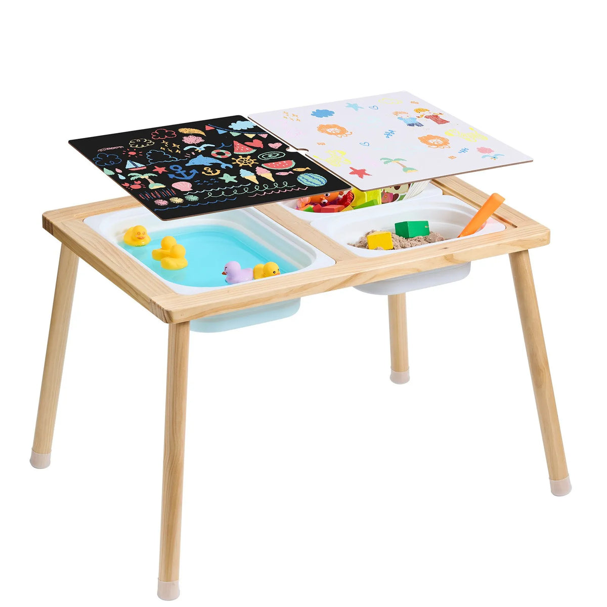 VEVOR puidust sensoorne laud väikelastele 3 hoiukasti ja kahepoolse plaadiga, 81,5 × 60 × 50,5 cm
