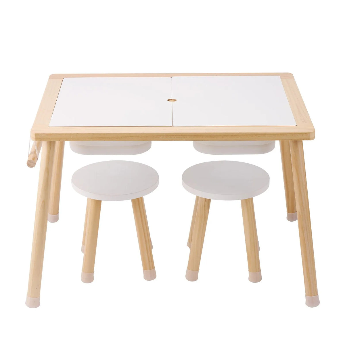 VEVOR puidust sensoorne laud lastele 2 tabureti, 2 hoiukasti ja paberirulli hoidjaga, 81,5 × 60 cm