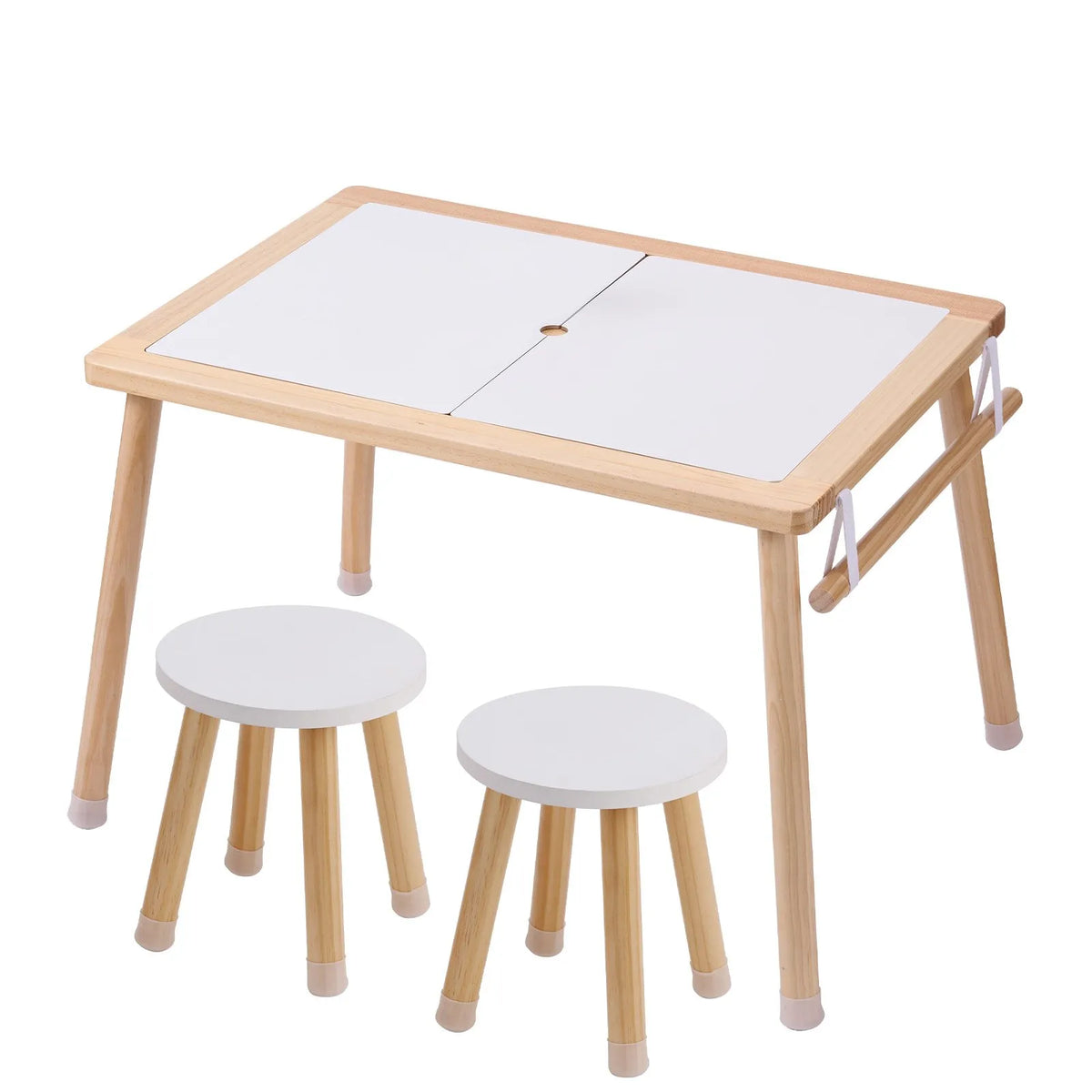 VEVOR puidust sensoorne laud lastele 2 tabureti, 2 hoiukasti ja paberirulli hoidjaga, 81,5 × 60 cm