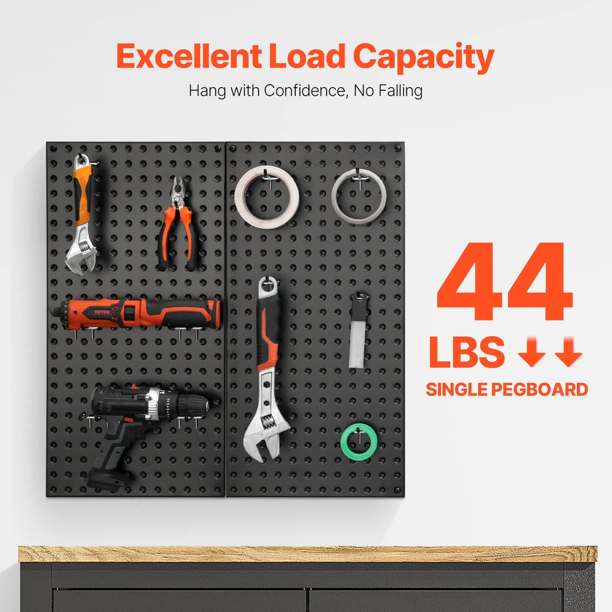 VEVOR metāla perforēto sienas paneļu komplekts, 2 paneļi 610 × 305 mm, lieljaudas tērauda Pegboard sienas organizators ar piederumiem instrumentu un mantu uzglabāšanai, garāžai, darbnīcai, birojam, amatniecības telpai, virtuvei un mājai, melns