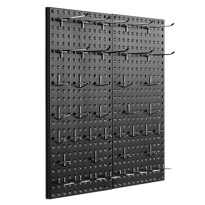 VEVOR metāla perforēto sienas paneļu komplekts, 2 paneļi 610 × 305 mm, lieljaudas tērauda Pegboard sienas organizators ar piederumiem instrumentu un mantu uzglabāšanai, garāžai, darbnīcai, birojam, amatniecības telpai, virtuvei un mājai, melns