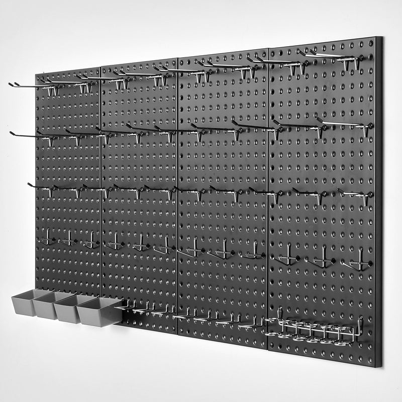 VEVOR metāla perforēto sienas paneļu komplekts, 4 paneļi 610 × 305 mm, lieljaudas tērauda instrumentu organizators ar piederumu komplektu, kopējā kravnesība līdz 79,8 kg, garāžai, darbnīcai, birojam, amatniecības telpai un virtuvei, melns