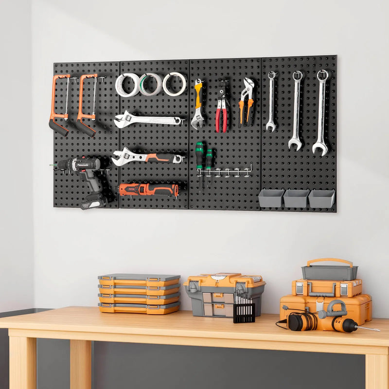 VEVOR metāla perforēto sienas paneļu komplekts, 4 paneļi 610 × 305 mm, lieljaudas tērauda Pegboard sienas organizators instrumentu un piederumu uzglabāšanai, garāžai, darbnīcai, birojam, amatniecības telpai, virtuvei un mājai, melns