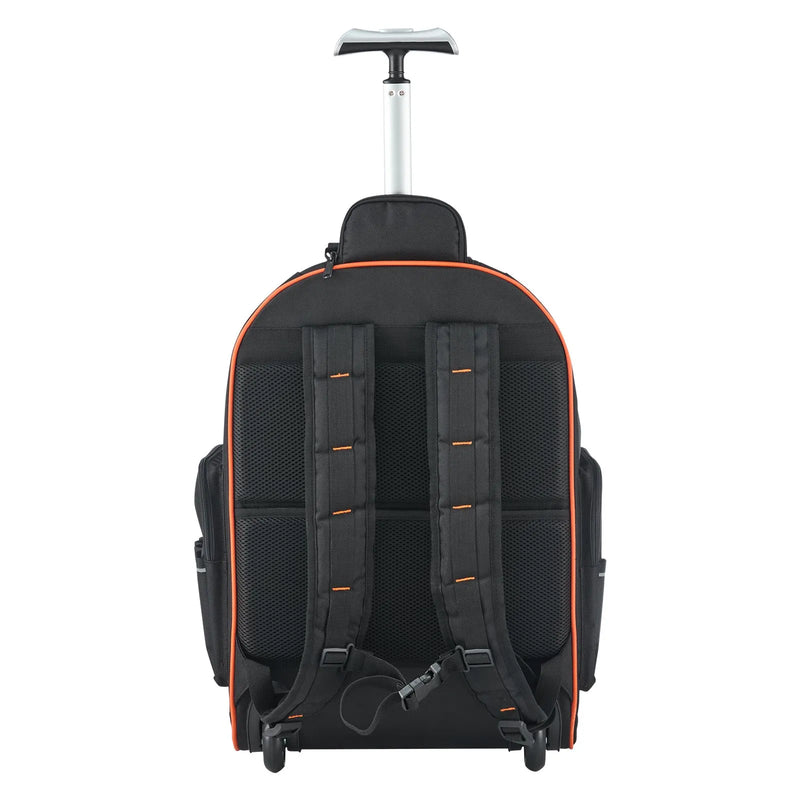 VEVOR instrumentu mugursoma ar riteņiem, kravnesība līdz 50 kg, 72 kabatas, izturīga instrumentu soma uz riteņiem ar regulējamu teleskopisko rokturi un stabilu pamatni, instrumentu organizators celtniecībai un mehāniķiem - ZEMLETES.LV