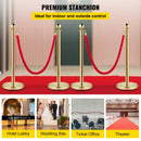 VEVOR rindas norobežošanas statīvu komplekts, 2 gab., zelta krāsas stabi ar apaļu augšdaļu un 1,5 m sarkanu virvi, cilvēku plūsmas kontroles barjera pasākumiem un telpām