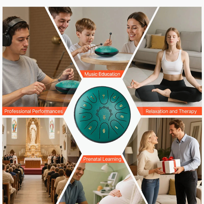 VEVOR Tērauda mēles bungas 16,5 cm ar 11 notīm D mažorā, lietus bungas dārzam ar notīm un vālītēm, zaļas