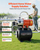 VEVOR 1,6 ZS seklās akas ūdens sūknis ar 19 l spiediena tvertni, 5000 l/h, 230 V